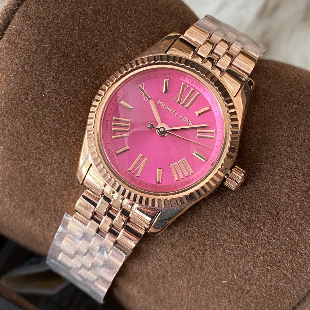 NWT Michael Kors MK3285 Petite Pink Dial Rose Gold Stainless Women's Watch